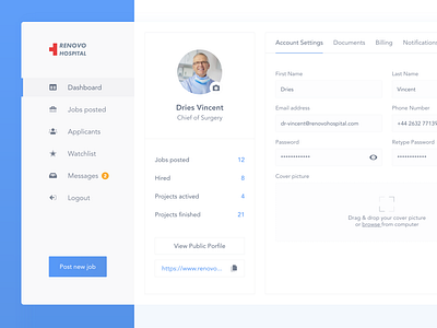 Renovo Hospital dashboard view - Daily UI 05 dailyui dailyuicahllenge dashboard design doctor hospital minimalistic modern profile ui ux