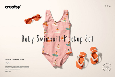 Baby Swimsuit Mockup Set (26LFv.2) bikini creator creatsy customizable design generator girl kids mock up mock ups mockup mockups personalized smart object summer surface templates