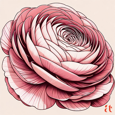 Layered Elegance by Aravind Reddy Tarugu aravind art artistic bloom botanical elegant floral garden gradient layers nature petal pink ranunculus reddy romantic spring symmetry tarugu vector