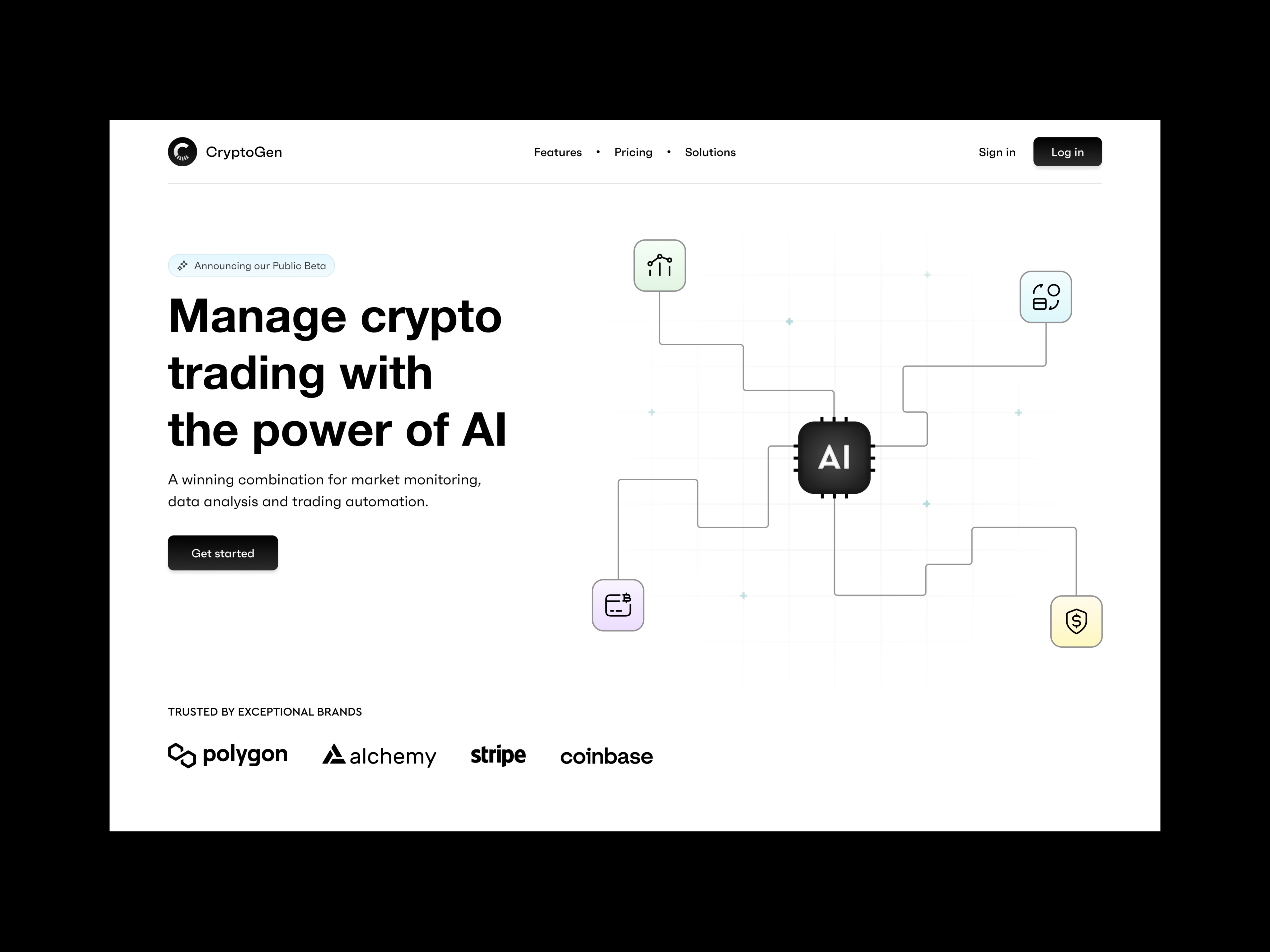 CryptoGen // Hero section ai ai platform blockchain crypto cryptocurrency cryptotrading cryptowallet defi exchange finance fintech graphic design hero section illustration management saas saas platform trading ui design web design