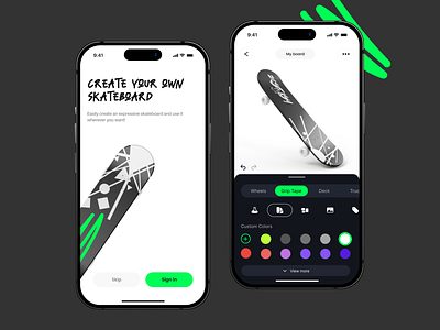 GRiP! - Mobile App Concept app custom customisation design ios mobile app mobile design neon product design skateboard ui uiux ux