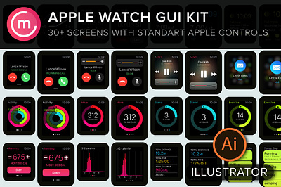 Apple Watch GUI for illustrator app apple apple watch apple watch gui for illustrator design gui illustrator interface ios mockup ui ux vector watch