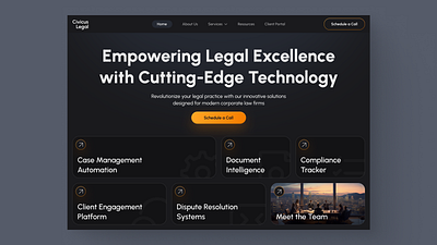 Landing page for a Legal Tech company corporatedesign darktheme digitaldesign interfacedesign legaltech minimalistdesign moderndesign uiuxdesign userexperience uxui webdesign websitelayout
