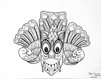 Ink pen sketches - Sri Lanka Devil mask ink pen sketches