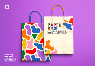 Paper Bag Mockup bag carry customizable design eco friendly graphic handle isolated merchandise mockup paper presentation retail shopping store template