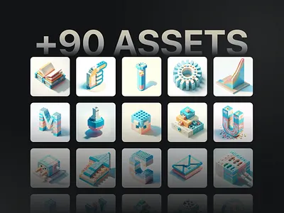 91 Lego-Style Minimalist Isometric Design Assets for Motion Grap assets block bricks design detailed figma ico illustration isometric lego minimalist modern motion pastel realistic style