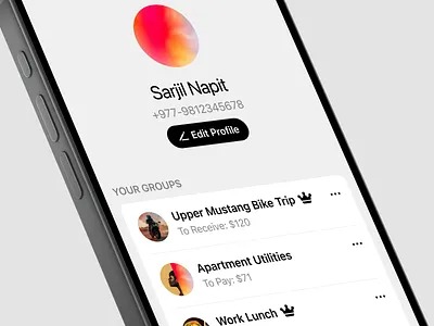 Bill Split Groups Overview - Concept app banking bill split clean ui finance fintech group profile groups groups list ios light mode list minimal ui mobile payment profile sarjil ui uiux ux