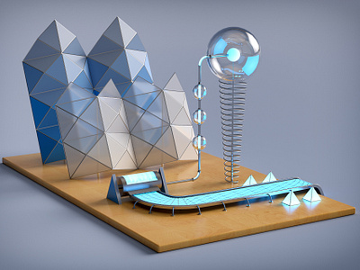 Polygon Plotter 3d 3d illustration 3d render architecture axon blue concept art creative process design digital art futurism ideation illustration isometric liquid machine polygon print transparent water