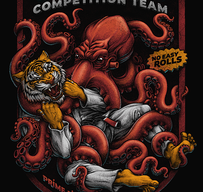 Battle of a tiger and an octopus - for Jiu-Jitsu club animal illustration oleggert tiger
