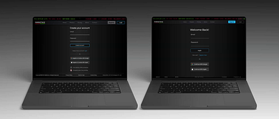 Stock Market Analytics - Login and Register Page animation branding create account darktheme design investing login page logo navbar price ticker register page sign in sign up social sign in stock market ui uiux ux uxdesign webdesign