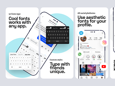 Keyboard App - App Store Screenshots aesthetic app app store app store screenshots application appstore fonts keyboard app keyboards mobile typing ui