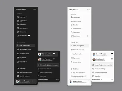 A side menu for dark and light mode ui uxdesign
