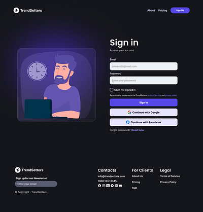 User Sign up and Login Flows dark mode design figma landing page login purple sign in sign up ui uiux web design