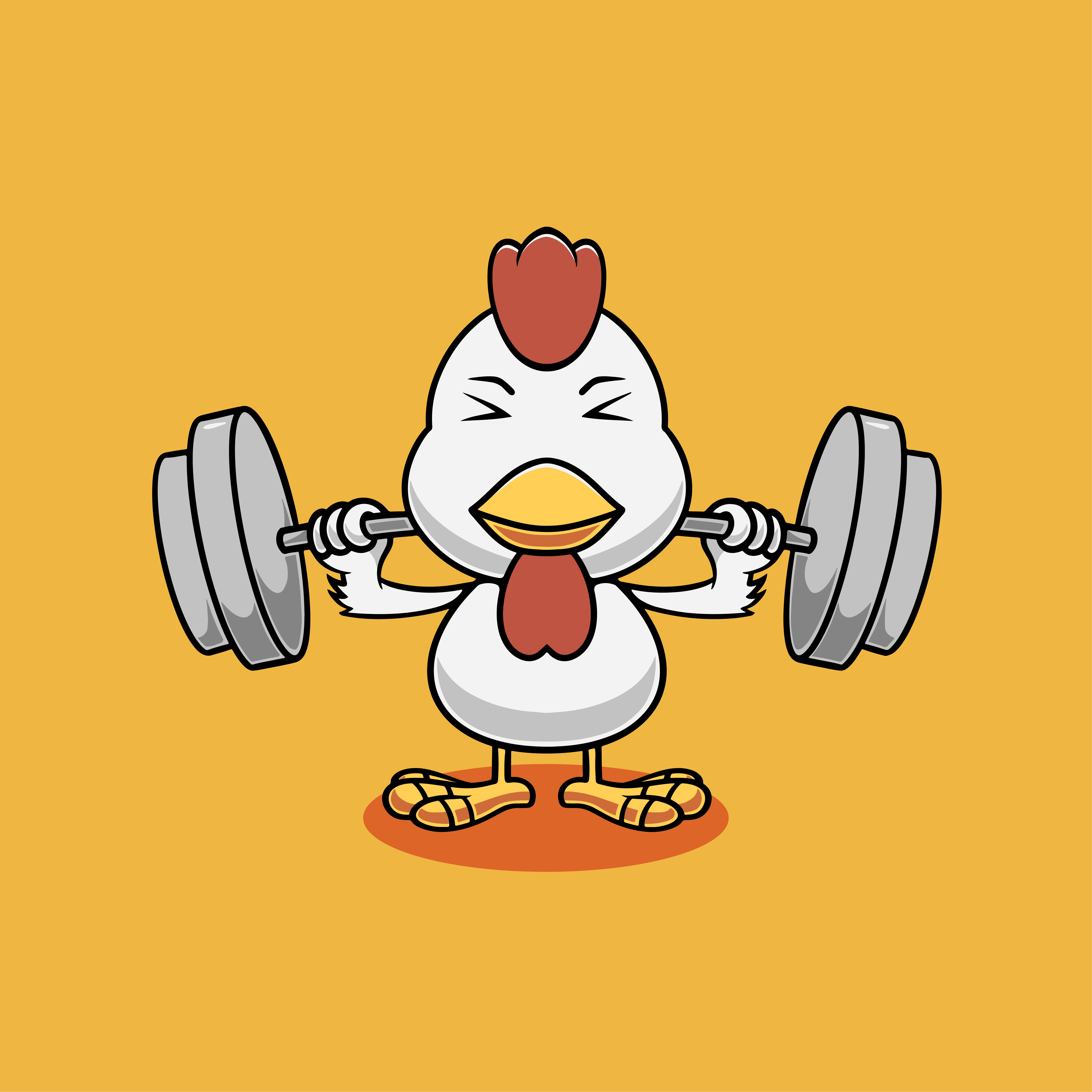 Cute chicken workout cartoon illustration strong