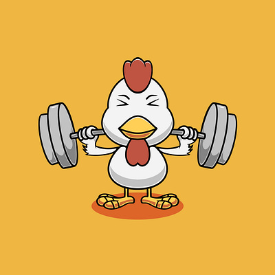 Cute chicken workout cartoon illustration strong