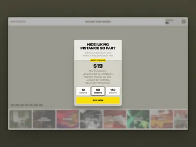 Instanice — Get more Credits ai instanice modal photo upgrade web app