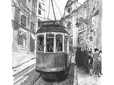 Poster tranvía Nro 28 en Lisboa, Portugal drawing illustration ink drawing ink sketching lisboa portugal sketch urban sketching
