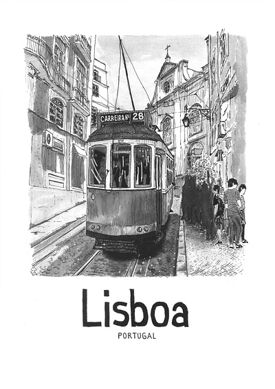 Poster tranvía Nro 28 en Lisboa, Portugal drawing illustration ink drawing ink sketching lisboa portugal sketch urban sketching