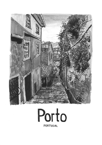 Poster callejón en Oporto, Portugal drawing ink drawing ink sketching oporto porto portugal sketch urban sketching
