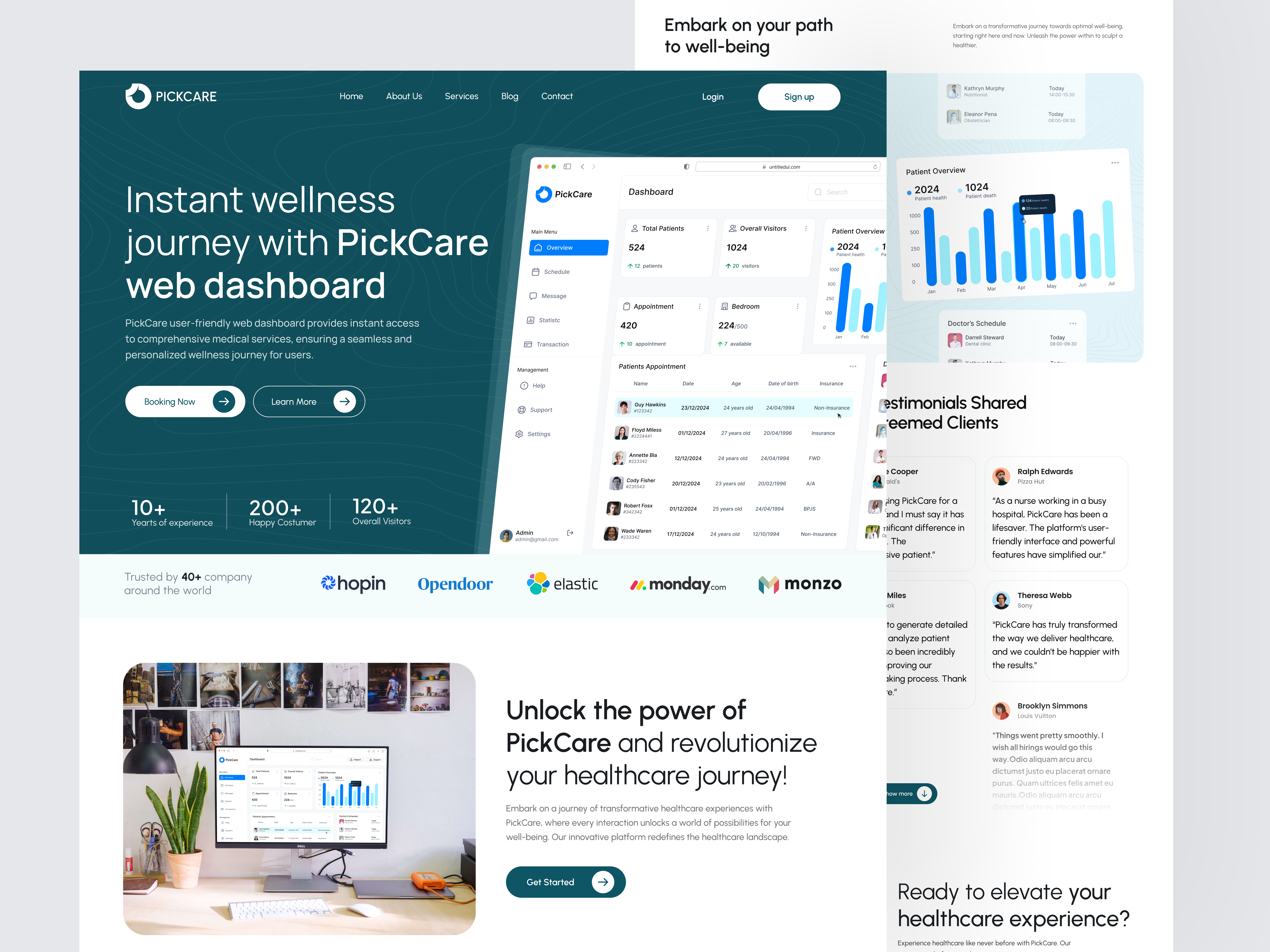 PickCare - Medical Landing Page clean crm landing page dashboard doctor healhcare health landing page medical medical crm medical dashboard medical website minimalist product design saas landing page ui ux web web design website website design