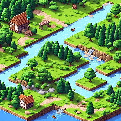 Cabin in the woods (isometric) design digital art forest graphic design illustration isometric landscape log cabin peaceful river woods