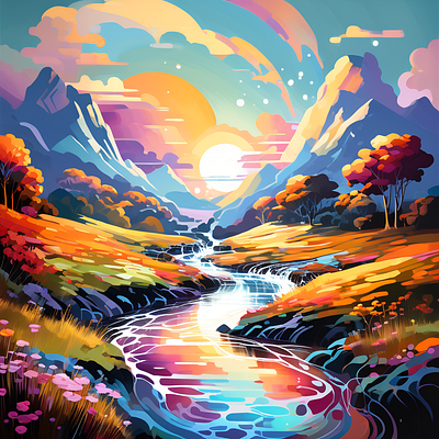 Landscape of another world colorful digital art graphic design illustration landscape