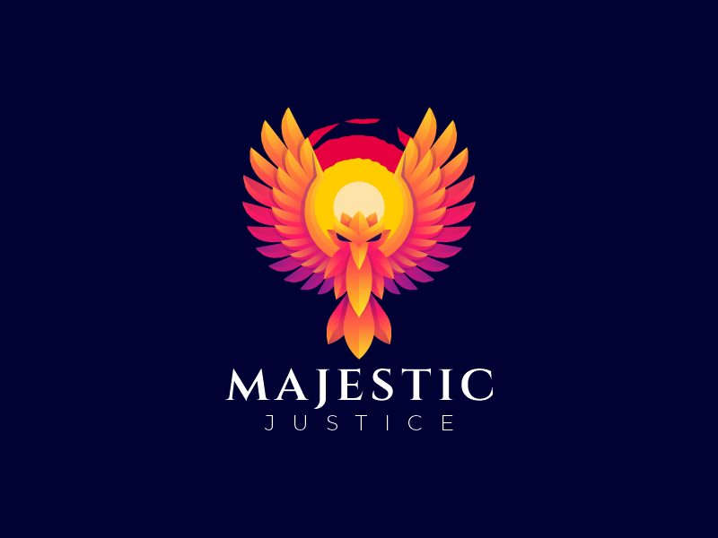 MAJESTIC JUSTICE branding colorful design flame graphic design logo logotype modern phoenix vector