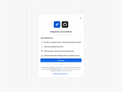 Jira & Github Integration Modal atlassian github integration integration modal jira saas saas product ui webapp