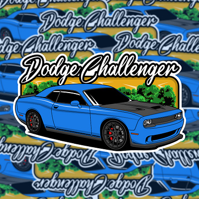 Dodge challenger sticker / logo design automotive badge car car logo challenger demon dodge hellcat illustration mopar muscle car srt sticker tshirt vector