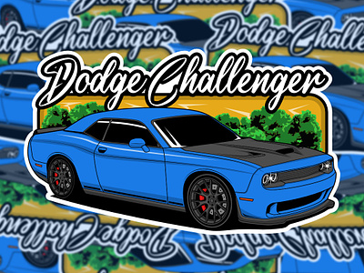 Dodge challenger sticker / logo design automotive badge car car logo challenger demon dodge hellcat illustration mopar muscle car srt sticker tshirt vector