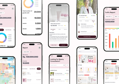 Skincare Marketplace And Dashboard Application 2024 application best branding customer dashboard design fun light marketplace mobile new pink sell skincare ui ux