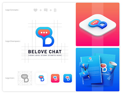 Letter B Belove Chat Modern Dating App Logo Design app icon app logo b logo brand identity brand style guide branding chat logo communication logo creative design creative logo dating dating app dating app logo dating site logo letter b logo design love logo message logo talk logo