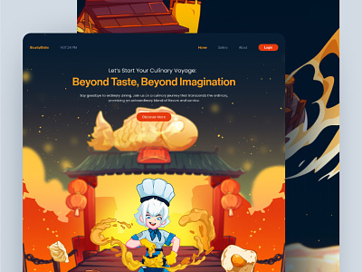 BountyBistro - Landing Page Illustration animation character design chef design illustration interactive mascot mascot character night restaurant ui ui illustration uiux web animation web design website