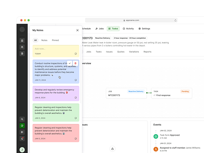 My Notes app events flow infrastructure maintainace notes saas ui ux