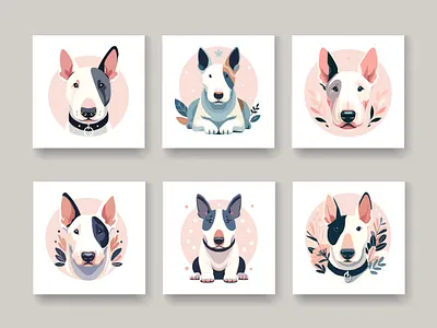 Vector portrait set of dog English bull terrier. branding