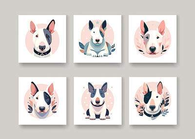 Vector portrait set of dog English bull terrier. branding