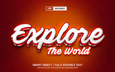 Explore'' 3D Editable Text Effect Style 3d 3d text effect action branding effect explore explore the world graphic design logo psd text effect red style text the world