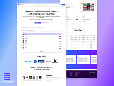 Homepage UI - Booking Agent artist booking booking platform booking service booking website graphic design live concert minimal music events musician network ui