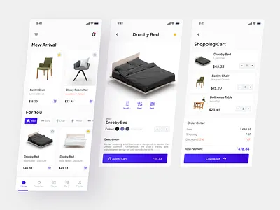 Toqoe - Furniture Store App clean e commerce furniture mobile design modern purple shop simple uidesign
