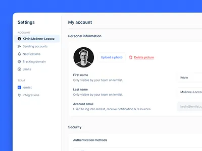 New lemlist settings cold email email lempire linkedin product design saas settings team settings uiux user settings