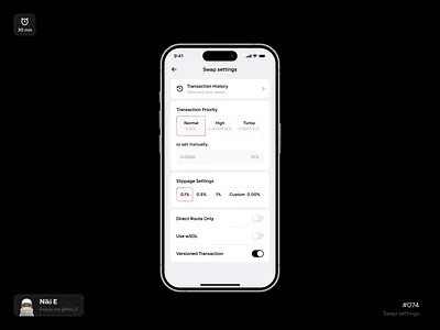Swap settings. DYUI #30 crypto crypto app crypto design daily ui design design app finance finance app mobile app niki e settings sol swap settings ui ux wallet