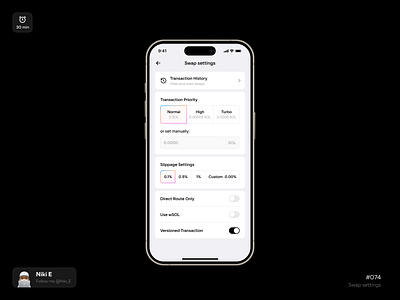 Swap settings. DYUI #30 crypto crypto app crypto design daily ui design design app finance finance app mobile app niki e settings sol swap settings ui ux wallet
