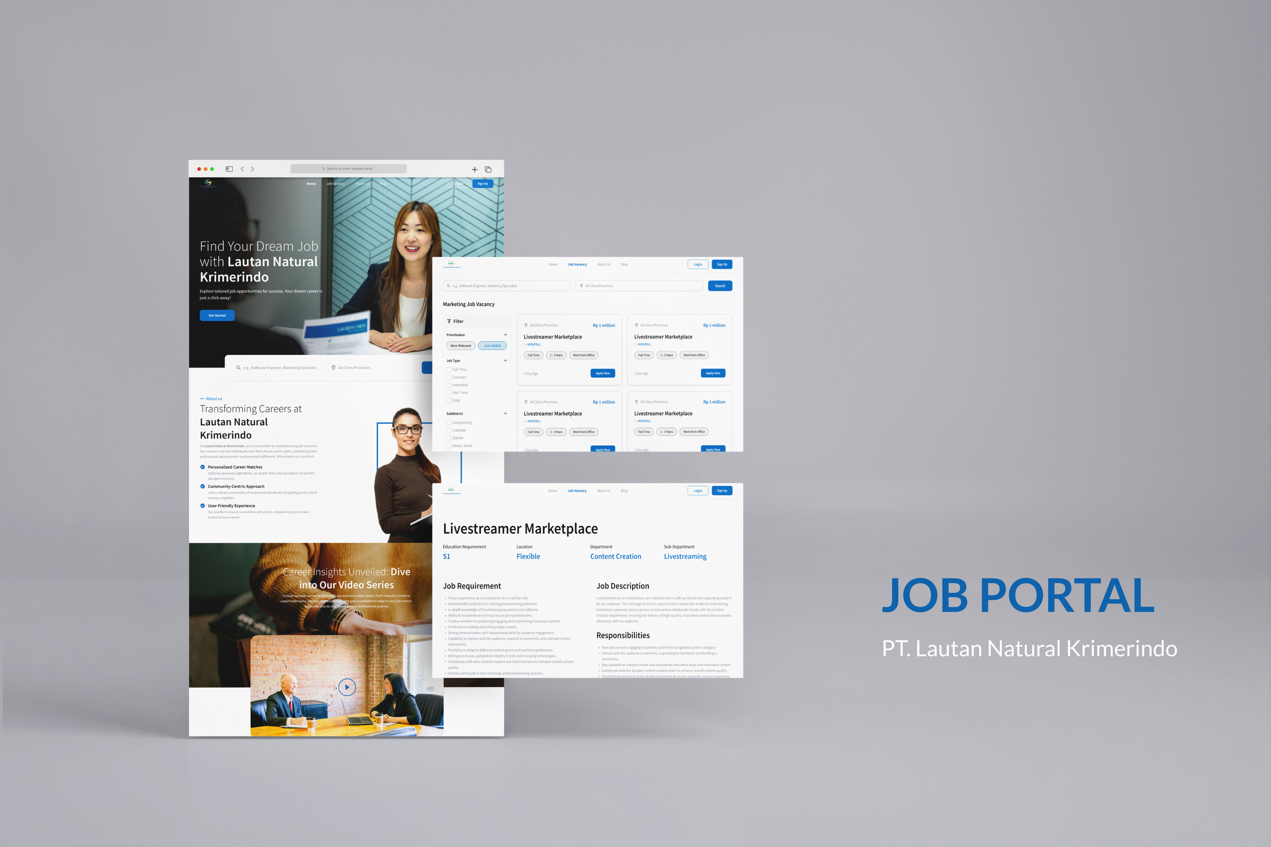 PT. Lautan Natural Krimerindo (Job Portal) design figma landing page landingpage ui ux