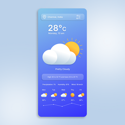 Weather Forecast app blue and white graphic design icons report ui weather