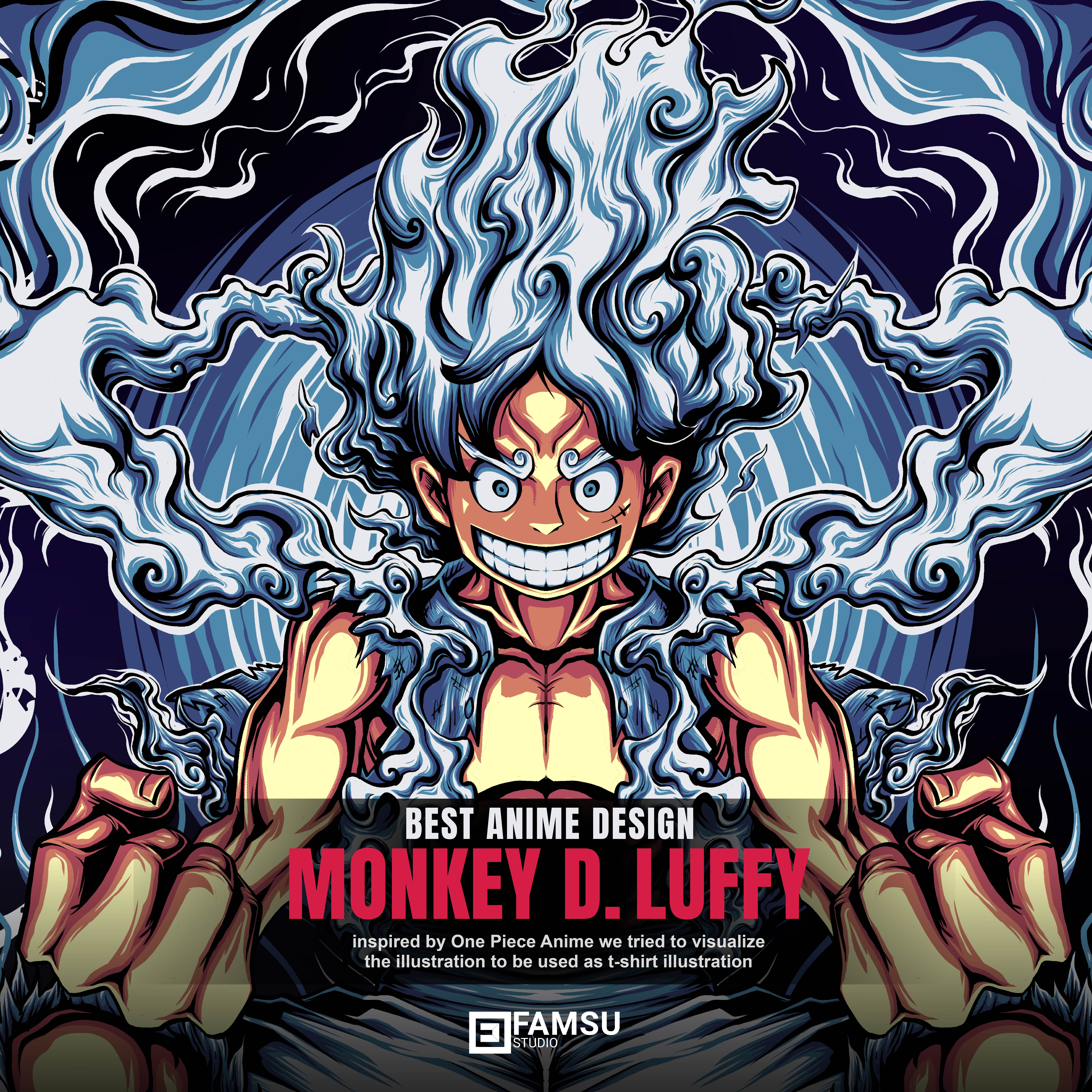 Monkey D. Luffy Gear 5 Merchandise Design animation anime character characterdesign custom design darkart digital drawing illustration luffy merchandise onepiece tshirtdesign