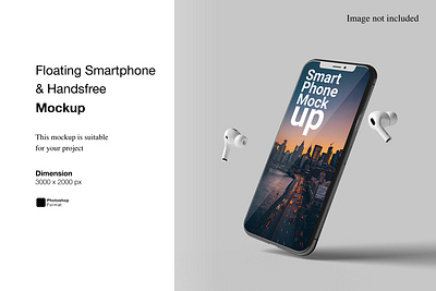 Floating Smartphone & Handsfree Mockup perspective