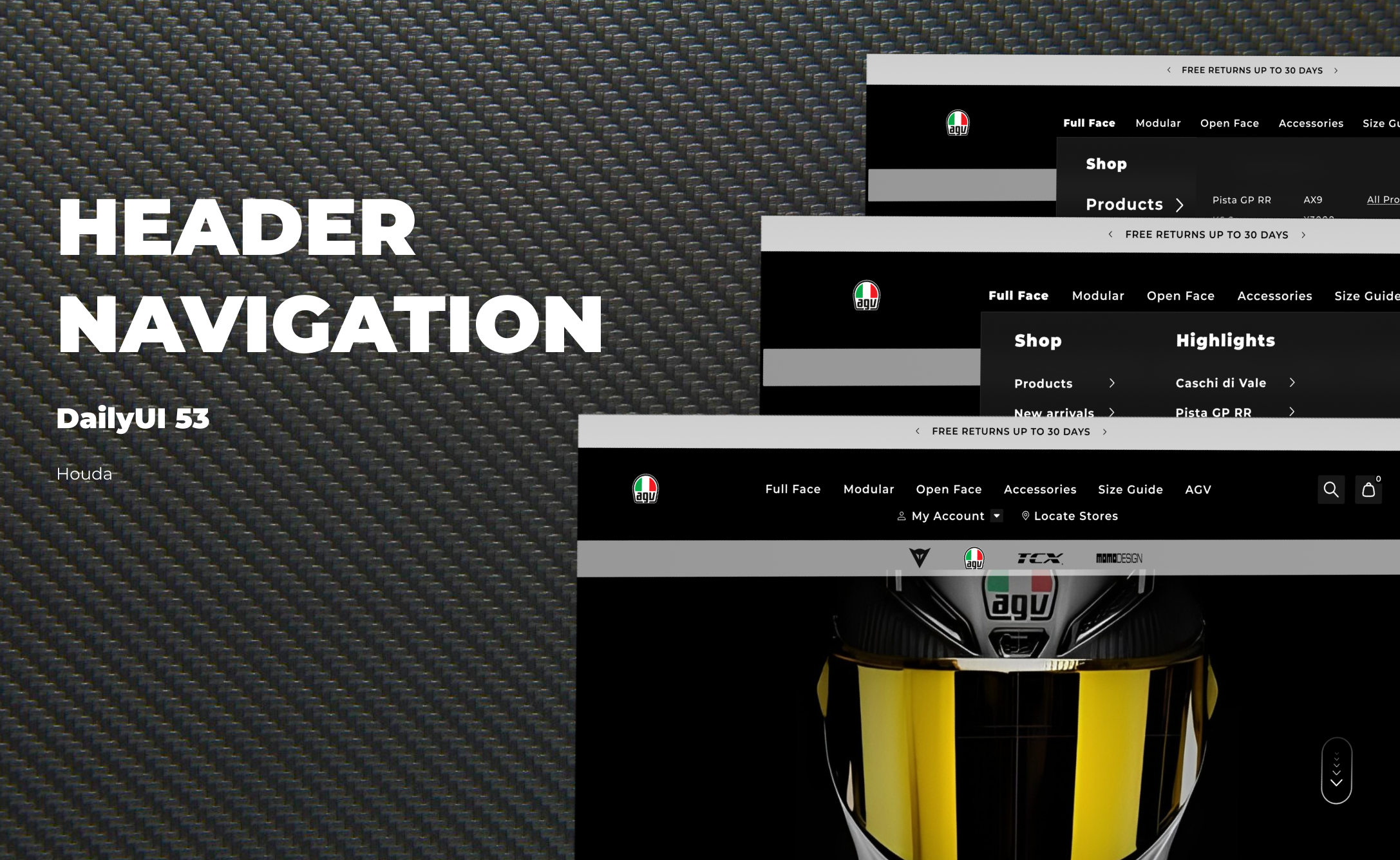 DailyUI 53 - Header Navigation agv pista website daily ui daily ui 53 dailyui dailyui header navigation header navigation header navigation ui header navigation ui design motorcycle website ui ui design uiux design user interface web design website website redesign website ui design