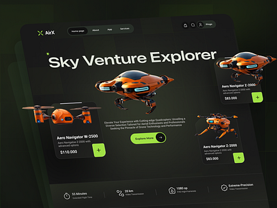 Drone Website aerial air camera dark drone hero landingpage quadcopter ui ux website