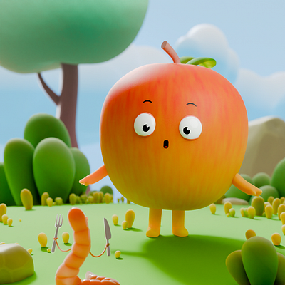 Apple 3d character 3d character blender cartoon cycles worm