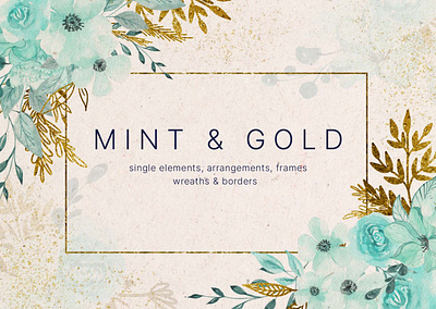Mint & Gold Watercolor Design Elements flower frame gold graphicpear mint png png download watercolor watercolor element